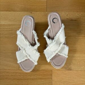 Frayed Cream Slide Sandals